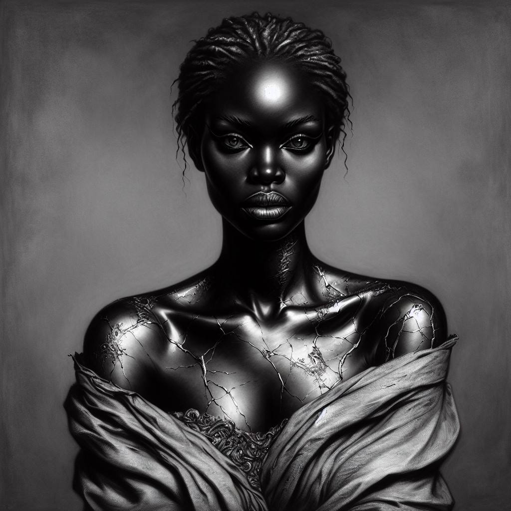 Grayscale Hyperrealistic Portrait of a Woman with Braids