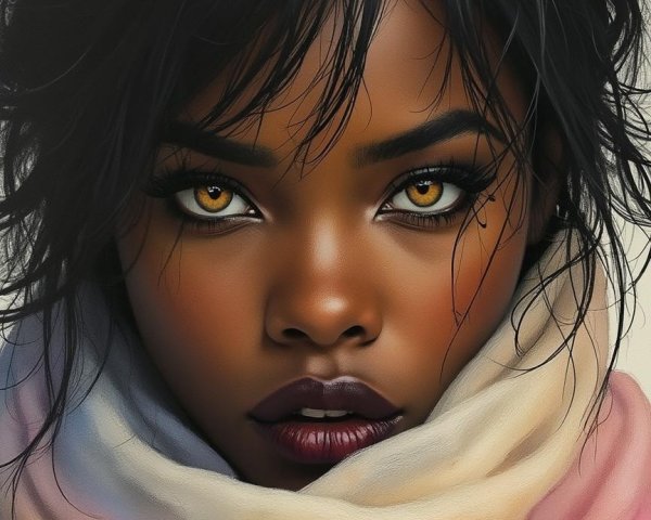 Portrait of a Young Woman with Amber Eyes and Scarf