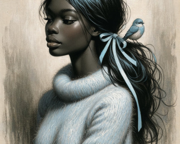 Portrait of a Young Woman with Bird and Blue Sweater