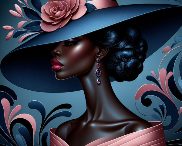 Elegant Profile Portrait of a Woman with Floral Hat