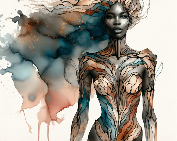 Watercolor painting of a black woman with intricate hair