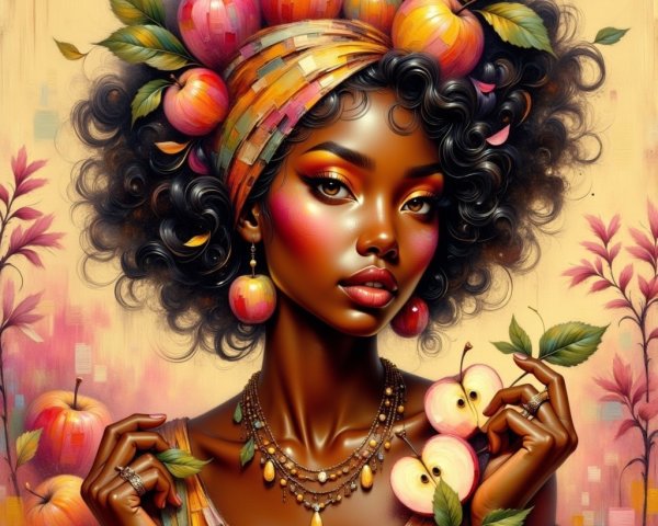 Vibrant Illustration of a Young Woman with Apples