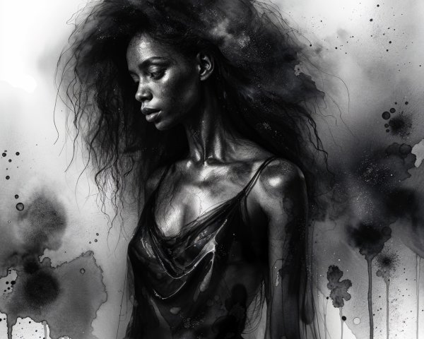 Black and White Watercolor Portrait of a Woman