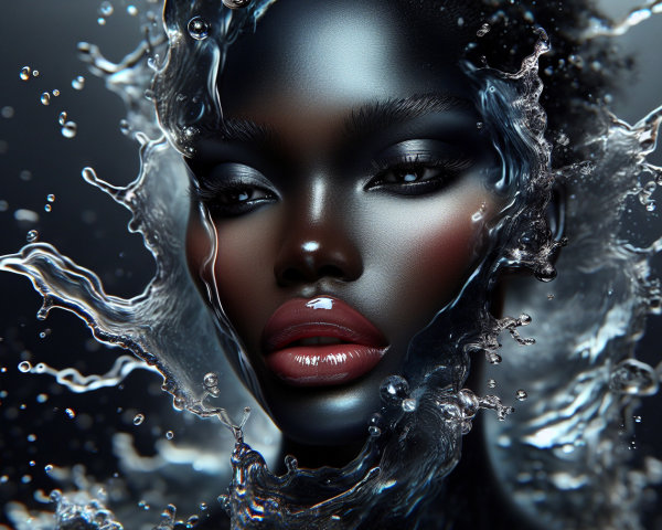 Portrait of a woman with dark skin and water splashes