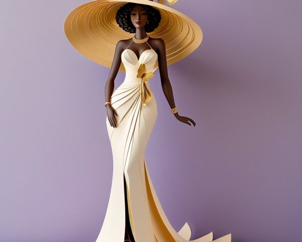 Elegant Paper Art Figure of a Woman in Cream Gown