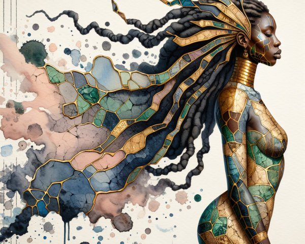 Profile of a Woman with Stained Glass Patterns
