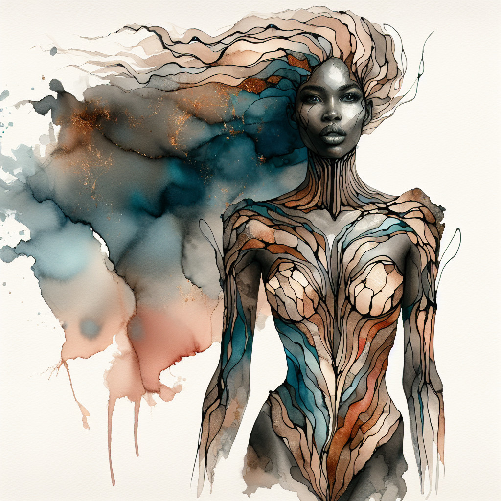 Watercolor painting of a black woman with intricate hair