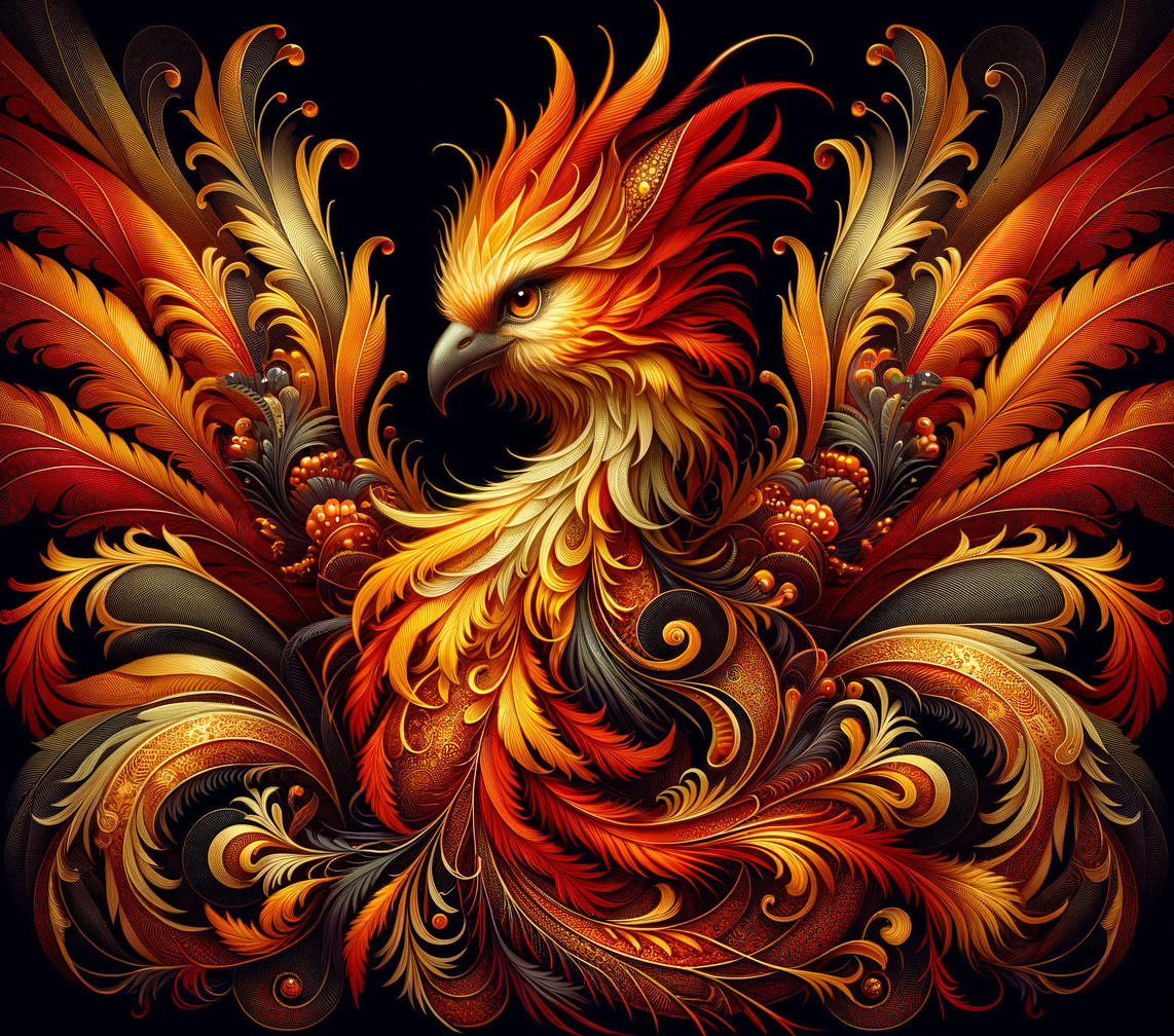 Vibrant Phoenix Artwork with Ornate Wing Designs