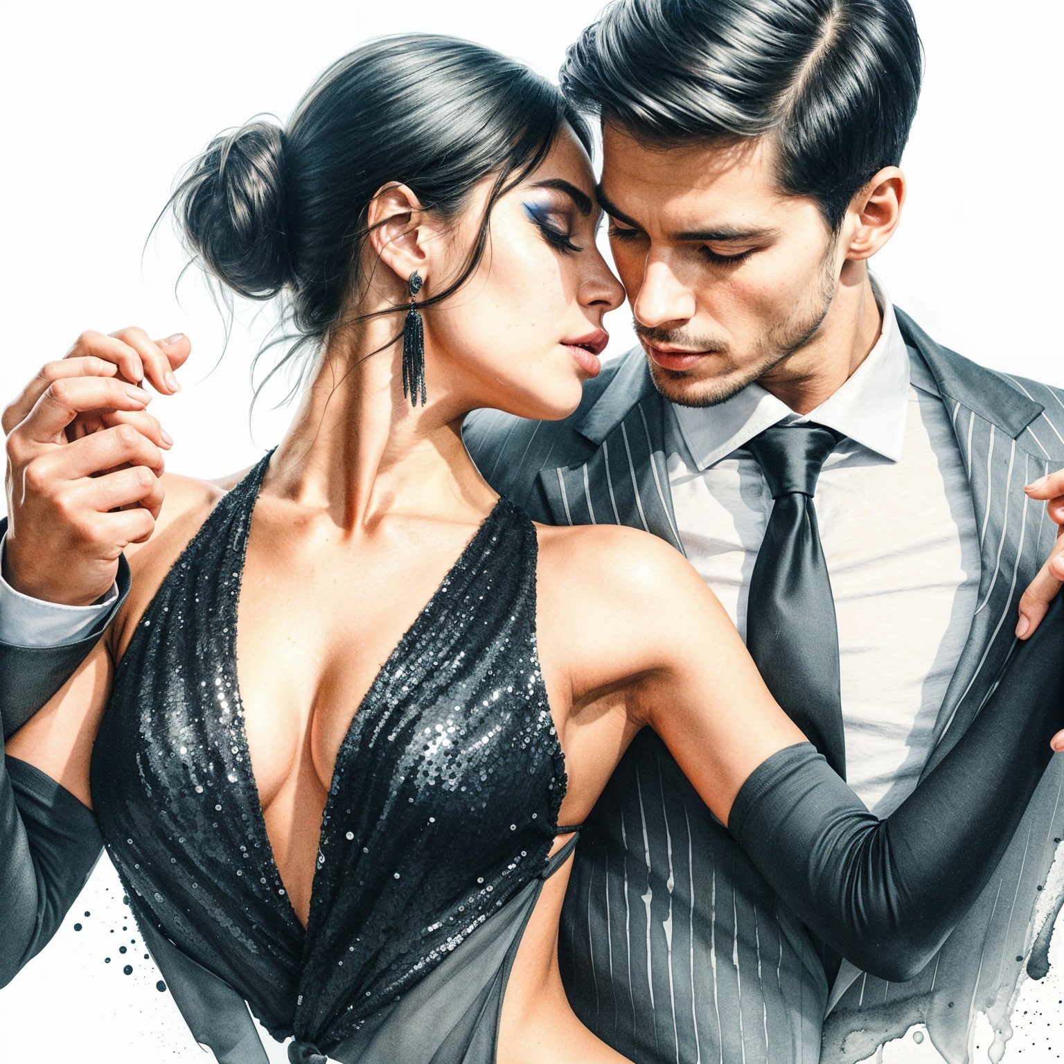 Glamorous Couple Dancing in Elegant Attire