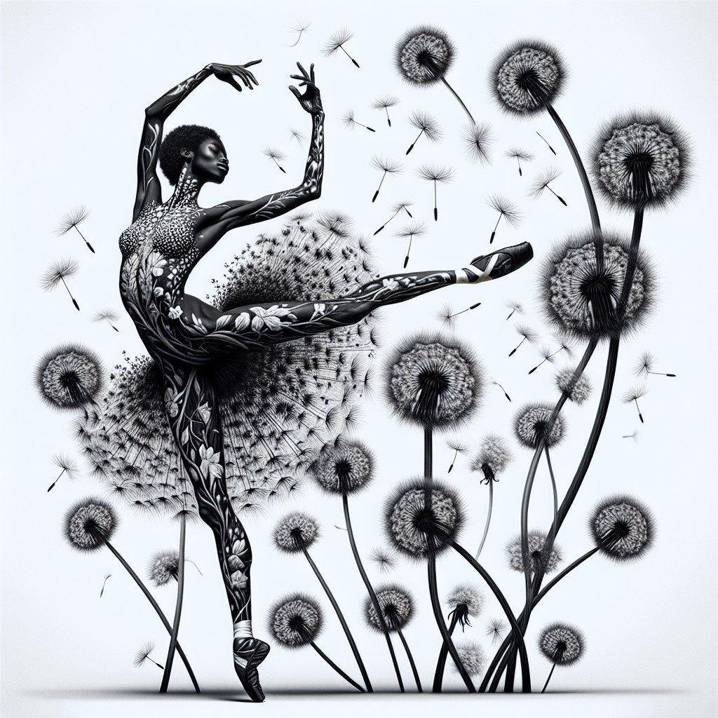 Ballet Dancer Posed Among Oversized Dandelions