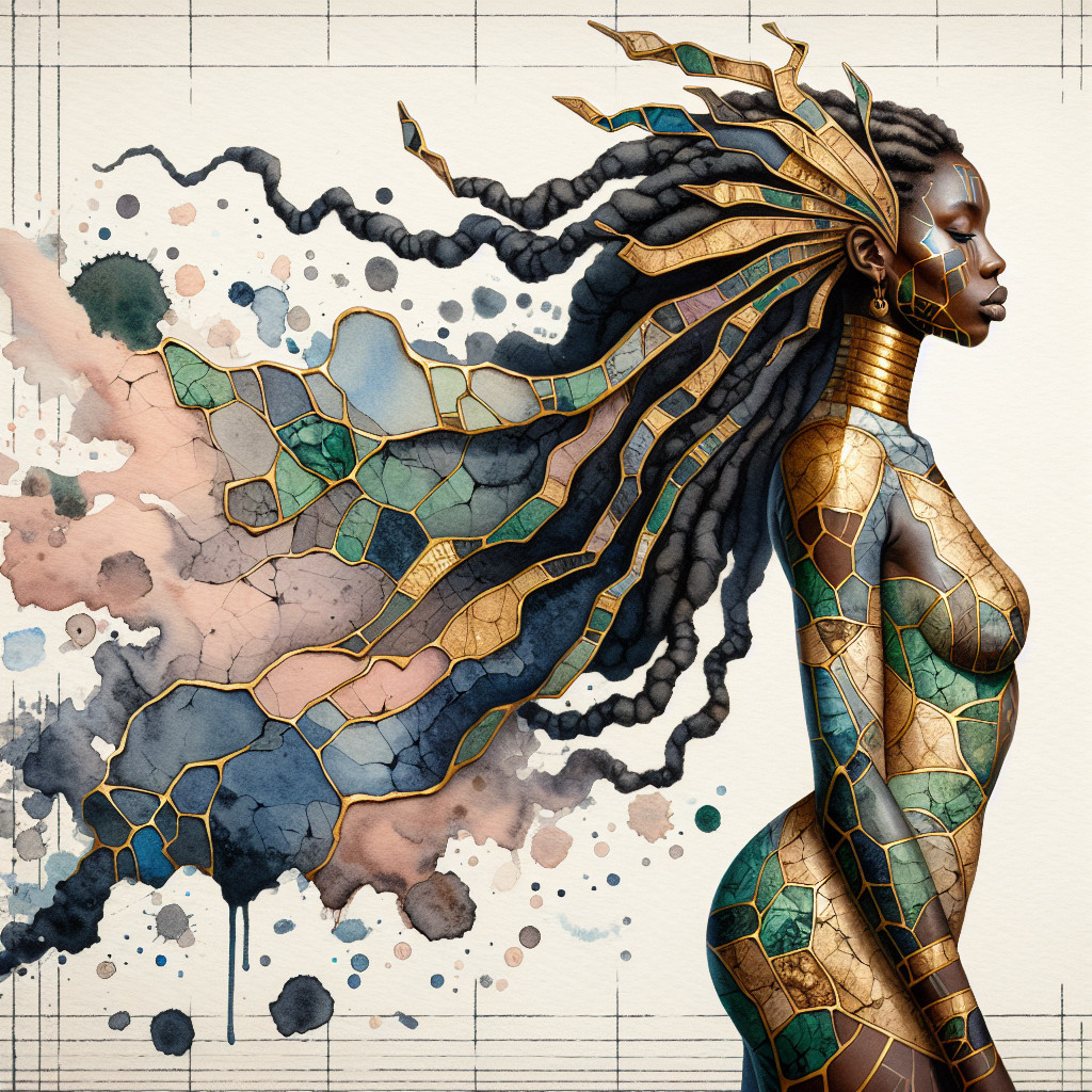 Profile of a Woman with Stained Glass Patterns