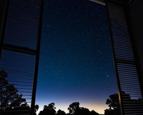 Serene Night Sky with Stars and Silhouetted Trees