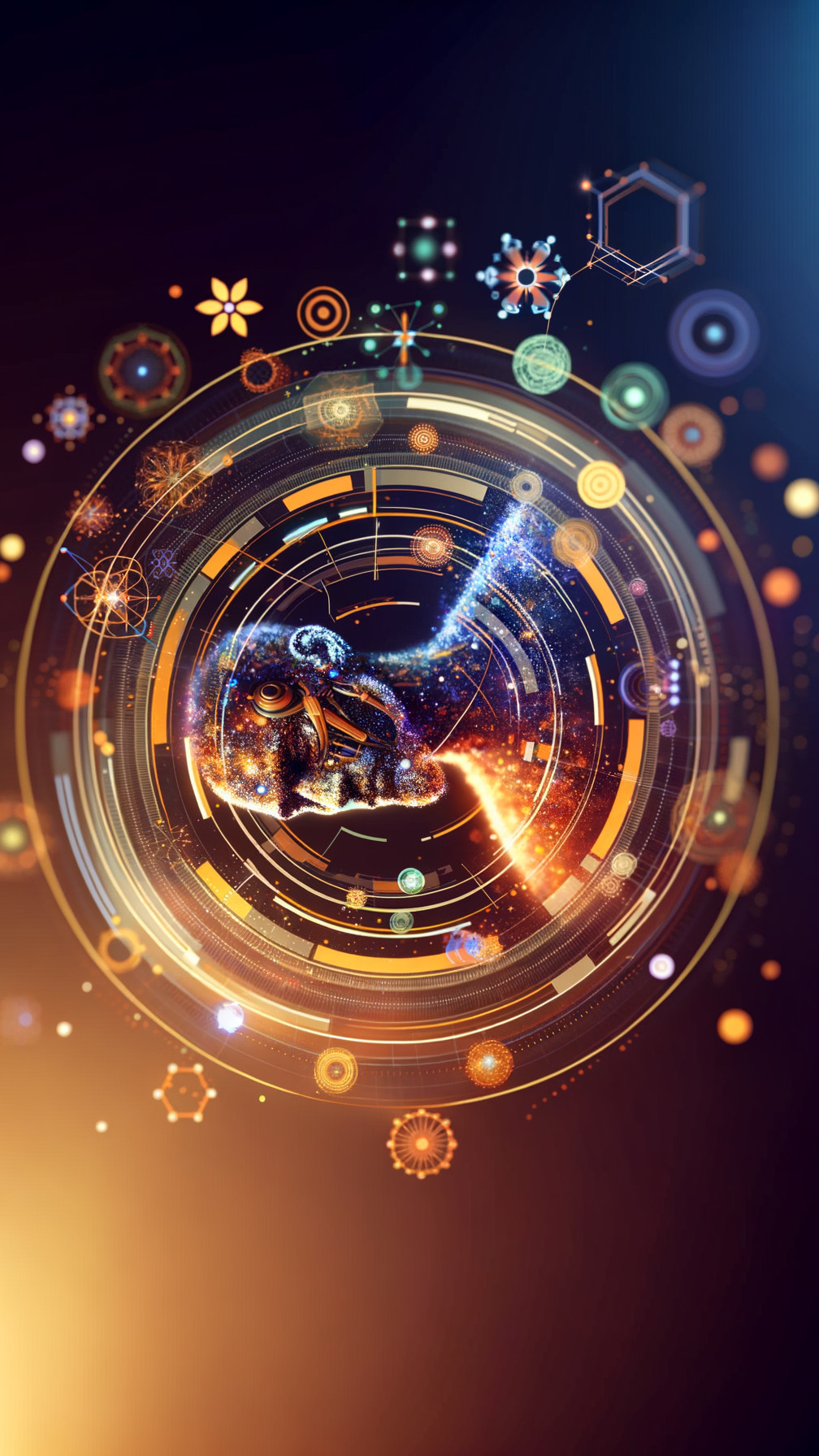 Abstract Cosmic Composition with Lion Silhouette