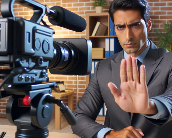 Man in Suit at Desk with Professional Background