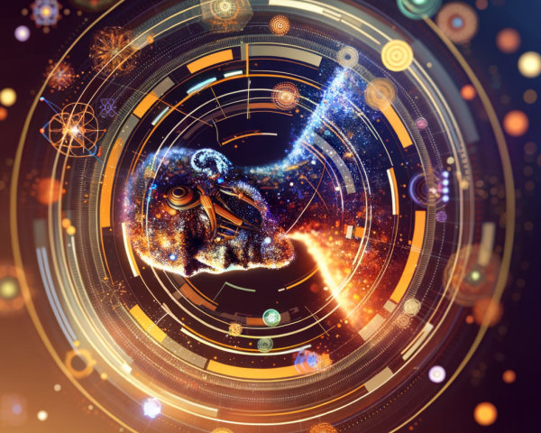 Abstract Cosmic Composition with Lion Silhouette