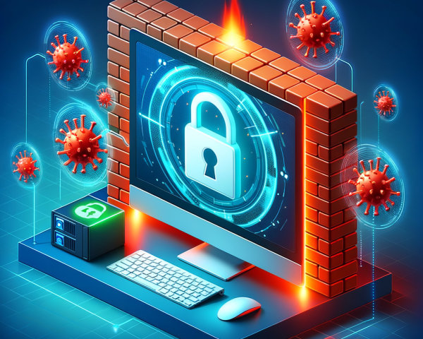 Cybersecurity Concept with Computer and Protection Symbols
