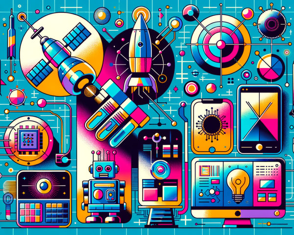 Vibrant Retro-Futuristic Technology Collage Design