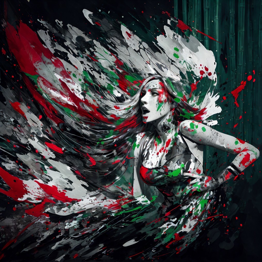 Dynamic Female Figure with Abstract Color Swirls