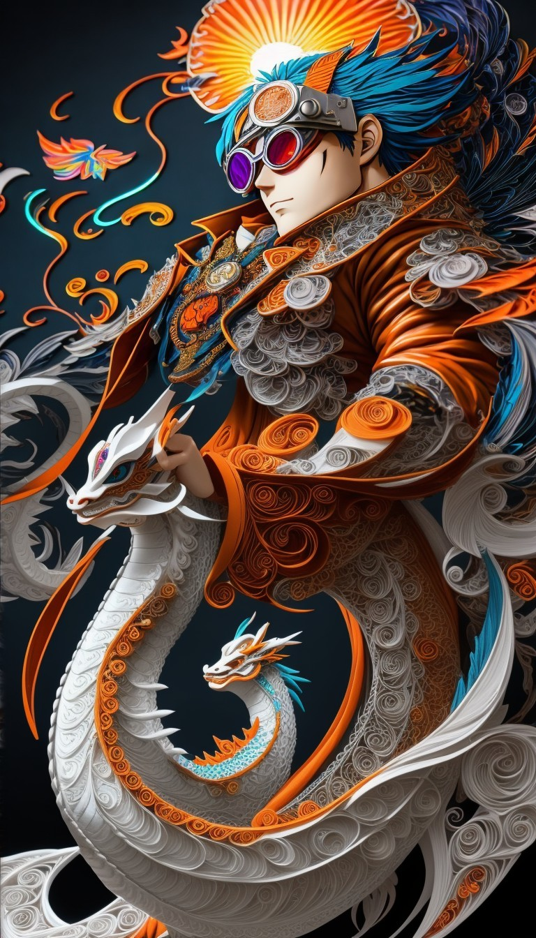 Vibrant Character with Dragon in Ethereal Setting