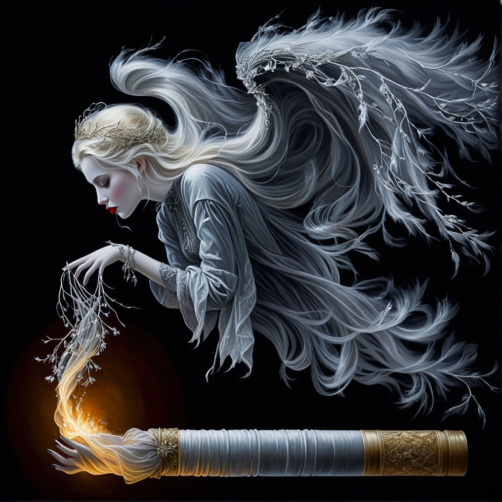 Ethereal Angel with Silver Hair and Golden Thread