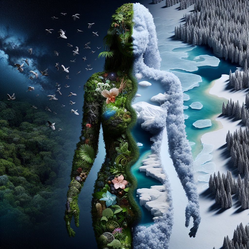 Woman Merging with Nature: Life and Desolation Contrast