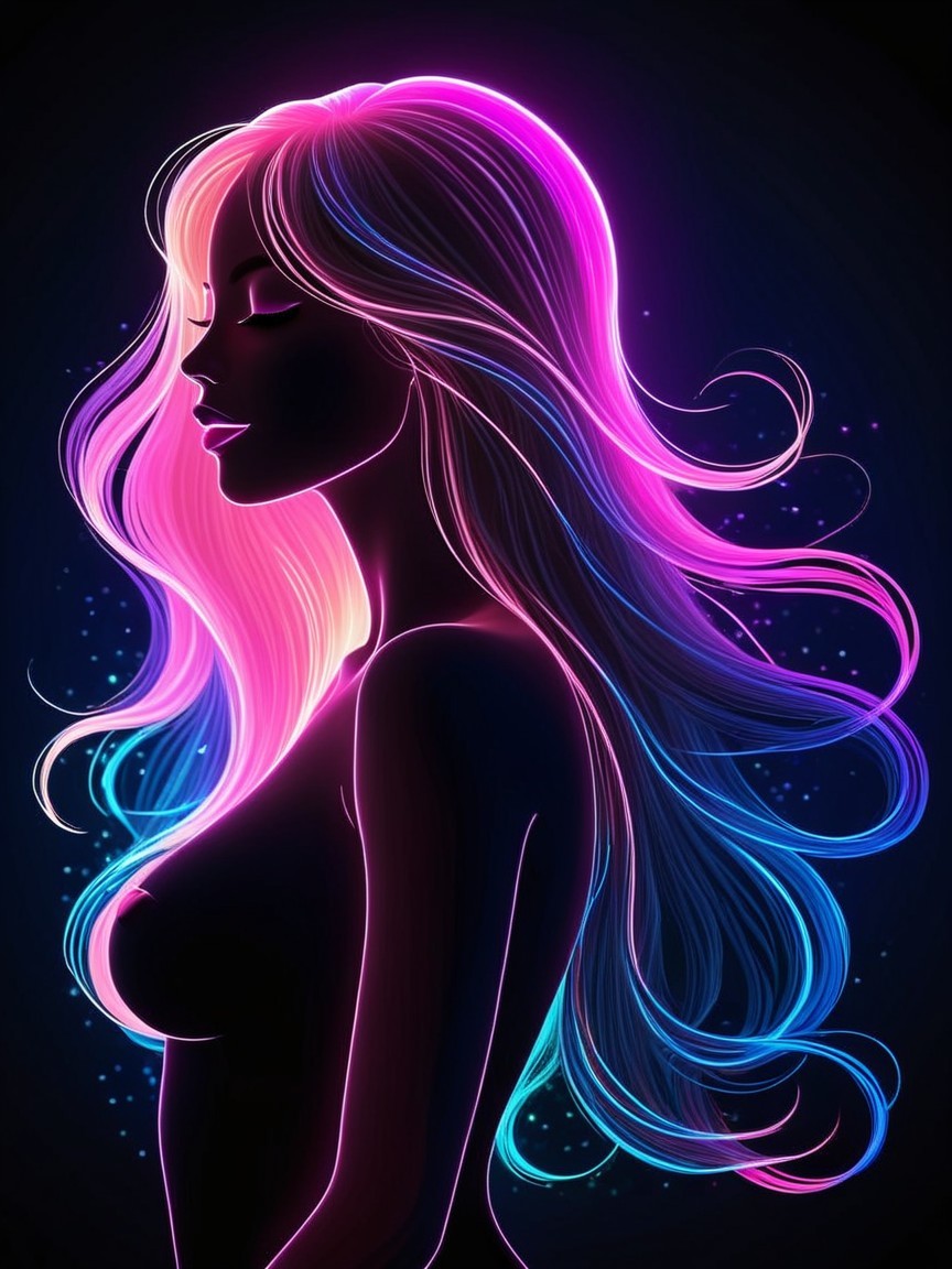 Profile of a woman with neon pink and blue hair