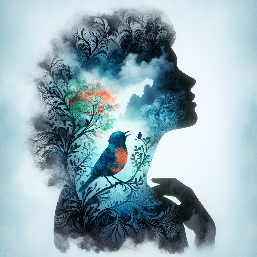 Silhouette of Woman with Nature-Inspired Designs