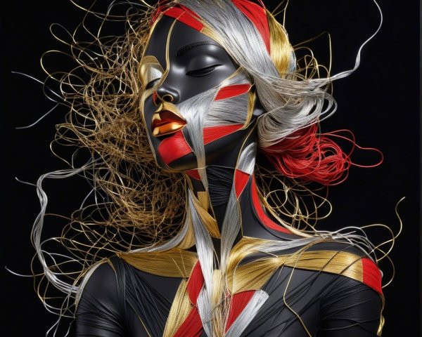 Artistic Figure with Bold Metallic Makeup and Hair Design