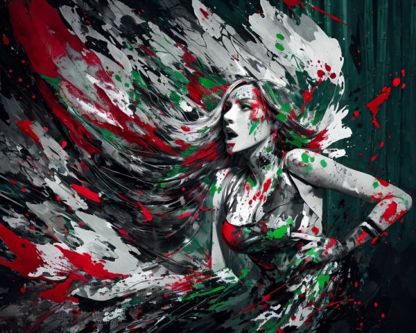 Dynamic Female Figure with Abstract Color Swirls