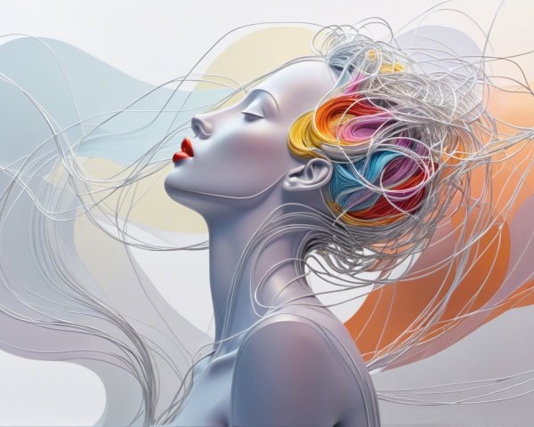 Stylized Profile of a Woman with Colorful Hair