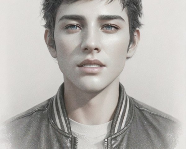 Young person with tousled hair and serene expression
