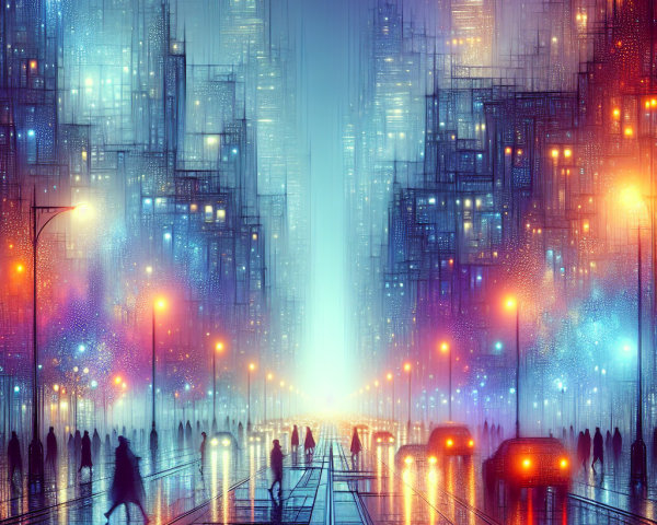 Futuristic City Street with Skyscrapers and Light Effects