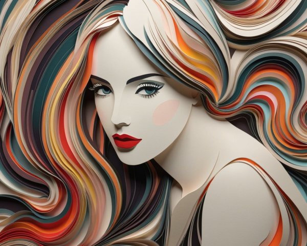 Paper Quilling Art of a Woman with Colorful Hair
