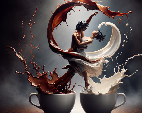 Couple Dancing Amidst Chocolate and Milk Splashes