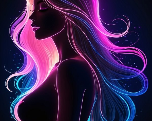 Profile of a woman with neon pink and blue hair