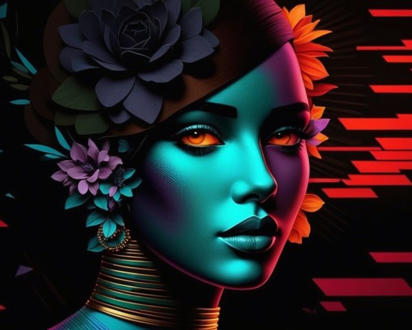 Vibrant Portrait of Woman with Floral Headpiece