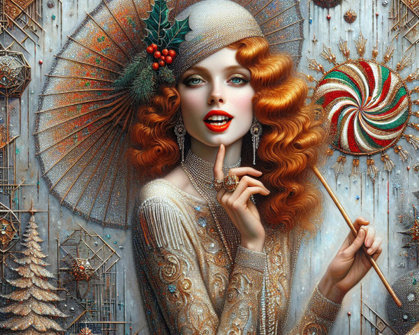 Glamorous Woman in Festive Holiday Setting