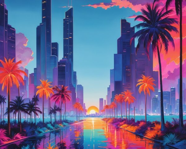 Colorful Abstract Cityscape with Neon Aesthetic