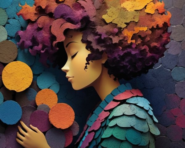 Digital Illustration of Serene Woman in Colorful Garment