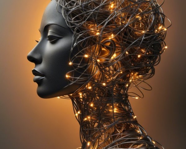 Stylized Silhouette of Female Figure with Illuminated Wires