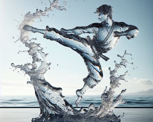 Sculpture of Martial Artist in Flowing Water Design