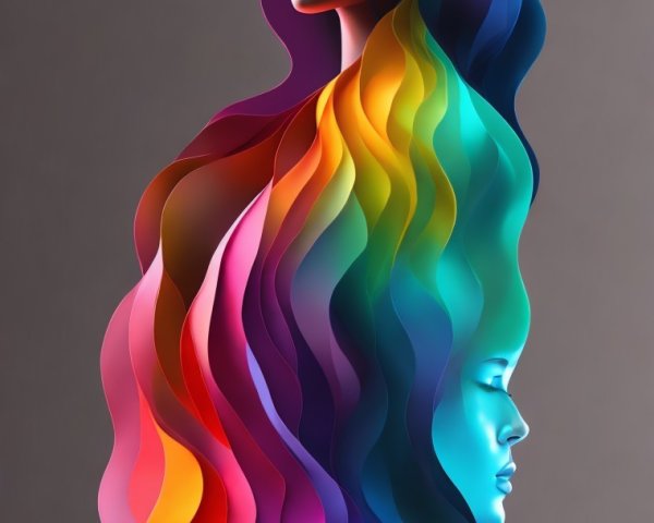 Abstract Sculpture of Stylized Human Figure with Colorful Hair