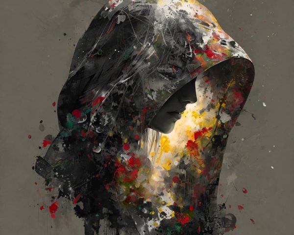 Silhouette in Hood Surrounded by Vibrant Colors