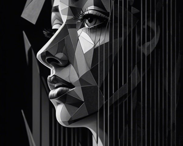 Abstract Geometric Portrait of a Woman in Profile