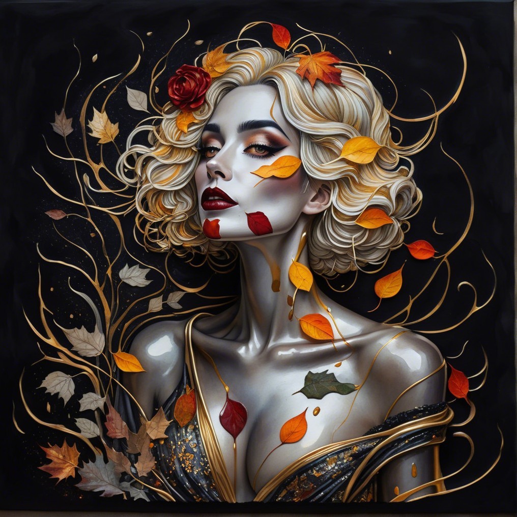 Portrait of a Woman with Blonde Hair and Autumn Decor
