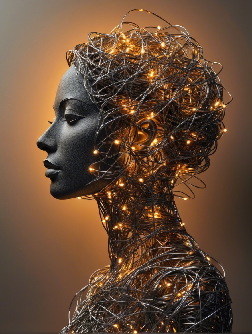 Stylized Silhouette of Female Figure with Illuminated Wires