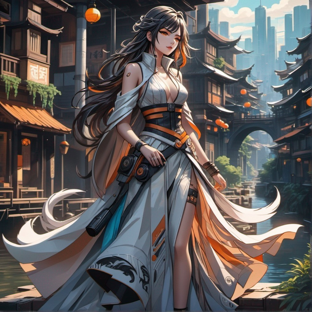 Stylish Character in Ancient-Inspired Cityscape