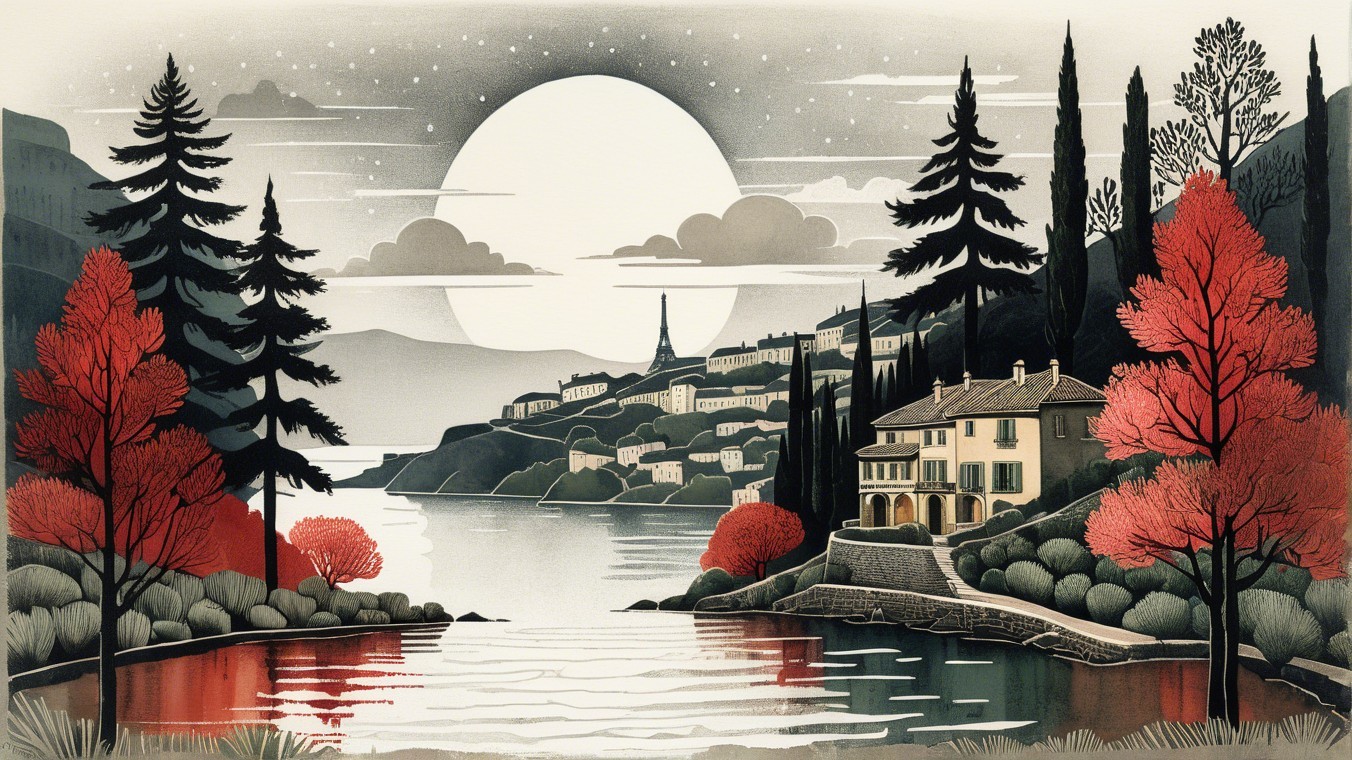 Lakeside House Surrounded by Autumn Foliage and Hills