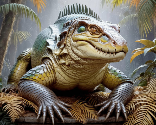 Giant Reptilian Creature in Dense Jungle Setting