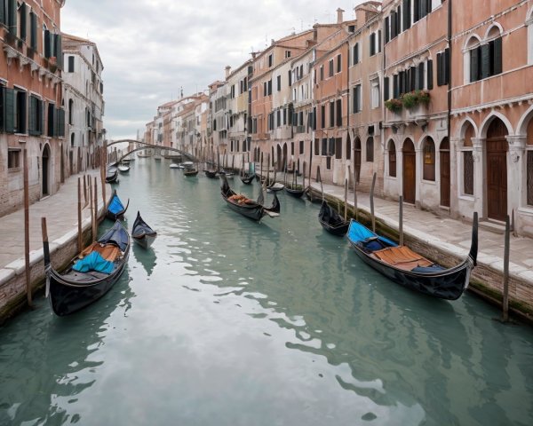 Venetian Canal with Colorful Buildings and Gondolas